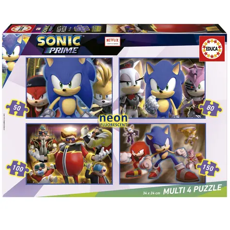 Educa Svietiace puzzle Sonic Prime 4v1 / (50 & 80 & 100 & 150 dielikov) / od 5 rokov