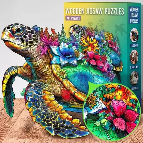 EscapeWelt Drevené puzzle Korytnačka / 500 dielikov / Obtiažnosť: stredná / od 8 rokov