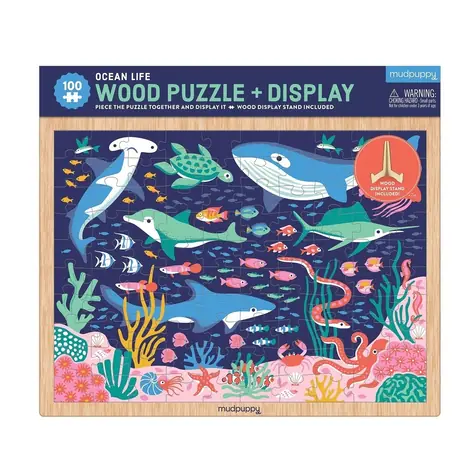 Mudpuppy Drevené puzzle: Život v oceáne + stojan / 100 dielikov / od 5 rokov