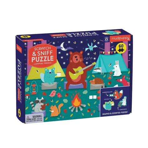 Mudpuppy Puzzle Zvierací kamaráti pri táboráku s vôňou / 60 dielikov / od 4 rokov