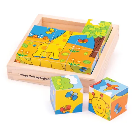 Bigjigs Toys Obrázkové kocky kubusy Safari / 9 dielikov / od 3 rokov