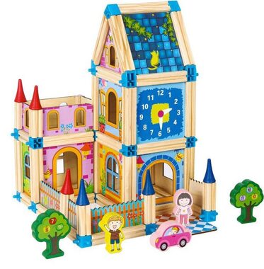 ECOTOYS Drevené kocky Domček / 128 dielikov / od 3 rokov