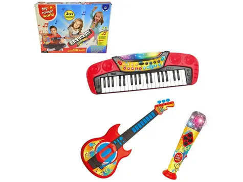 MaDe 07994 - Súprava 3 v 1 elektronické piáno, 37 kláves, gitara, mikrofón