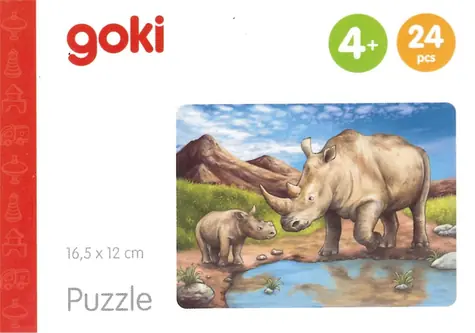 GOKI Drevené puzzle Africké zvieratá: Nosorožce / 24 dielikov / od 4 rokov