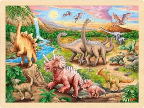GOKI Drevené puzzle Dinosaurie chodník / 96 dielikov / od 3 rokov