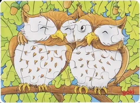 GOKI Drevené puzzle Lesné zvieratká: Sovy / 24 dielikov / od 4 rokov