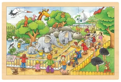 GOKI Drevené puzzle Návšteva ZOO / 24 dielikov / od 3 rokov