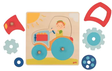 GOKI Drevené puzzle Traktor / 6 dielikov / od 12 mesiacov