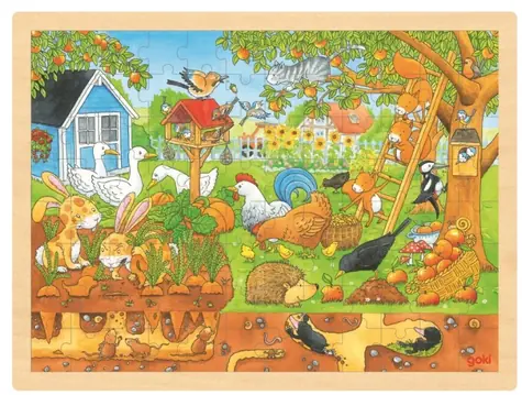 GOKI Drevené puzzle Zákutia našej záhrady / 96 dielikov / od 3 rokov