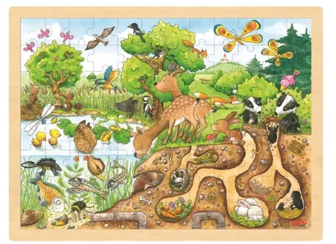 GOKI Drevené puzzle Skúmanie prírody / 96 dielikov / od 3 rokov