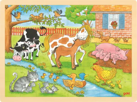 GOKI Drevené puzzle Život na farme / 48 dielikov / od 3 rokov