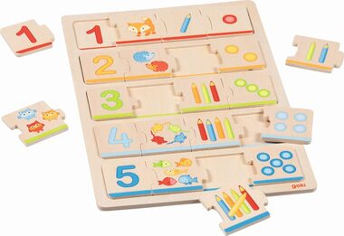 GOKI Drevené vkladacie puzzle Nauč sa počítať / 20 dielikov / od 2 rokov
