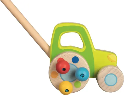 GOKI Drevený traktor na tyči / od 12 mesiacov