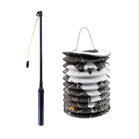 Rappa Lampión Halloween čierny 15 cm so svietiacou paličkou 40 cm