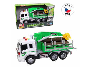 MaDe 20623 Auto na prepravu dreva, zdvíhacie rameno, na batérie, svetlo a zvuk, zotrvačník / 26 cm / od 3 rokov