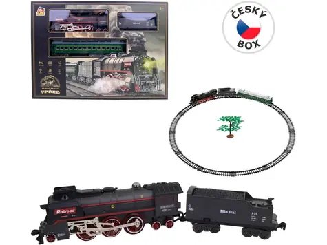 MaDe 20539 Vlaková súprava, parná lokomotíva, na batérie, svetlo a zvuk / 92 x 92 cm / od 3 rokov