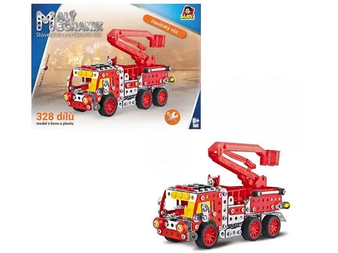 MaDe 08340 Malý mechanik hasičské auto s plošinou / 327 dielikov / od 8 rokov