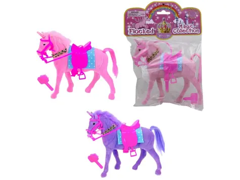 MaDe 15687 Kôň jednorožec s odnímateľnou uzdočkou, náhrdelníkom, podsedlovou podložkou, sedlom, kefou / 17 cm / od 3 rokov