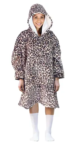 Cozy Noxxiez CH371 Leopard potlač - hrejivá televízna mikinová deka s kapucňou pre teenagerov a dospelých