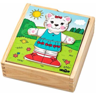 Woody drevené puzzle šatníková skriňa "Mačička" / 18 dielov / od 12 mesiacov