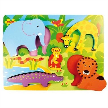 Bigjigs Toys Drevené vkladacie puzzle Safari / od 18 mesiacov