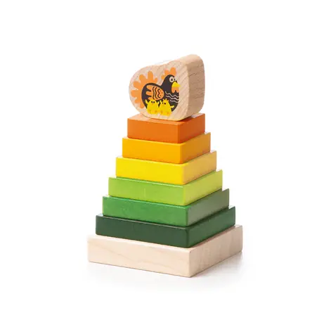 CUBIKA 15276 Farebná pyramída so sliepočkou - drevená skladačka / 8 dielov / od 18 mesiacov