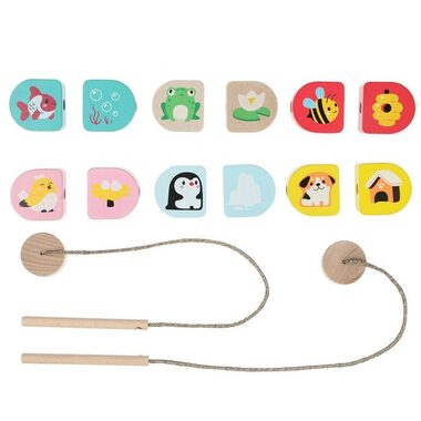 CUBIKA 15580 Kde bývame - navliekací set - 14 drevených dielov / od 3 rokov