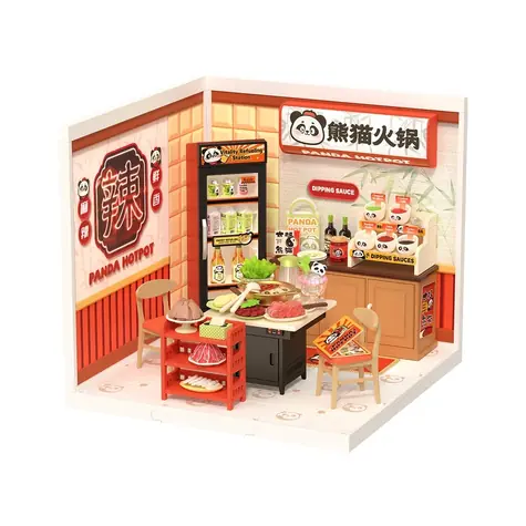 Robotime 3D Drevená skladačka miniatúra domčeka Ázijské bistro Panda Hot Pot / od 14 rokov