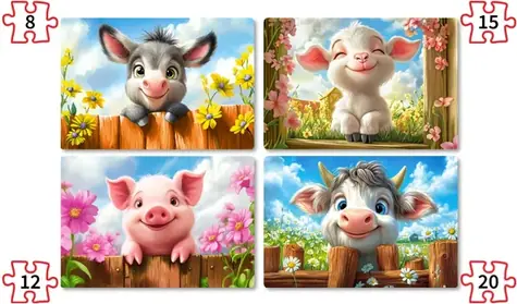 Castorland 041084 Puzzle Roztomilé zvieratká 4v1 / 8 + 12 + 15 + 20 dielikov / od 4 rokov