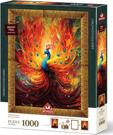 ART PUZZLE 5670 Puzzle s rámom a lepidlom 3v1 Farebný páv / 1000 dielikov / od 15 rokov