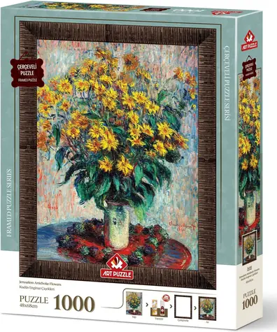 ART PUZZLE 5688 Puzzle s rámom a lepidlom 3v1 Kvety jeruzalemského artičoka / 1000 dielikov / od 15 rokov