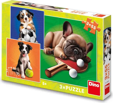 Dino Puzzle Psí športovci / 3x55 dielikov / od 5 rokov