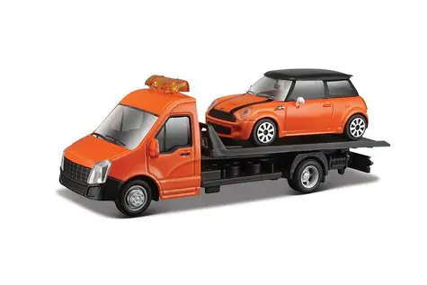 Bburago STREET FIRE Prepravné vozidlo Flatbed Transport + MINI COOPER S 1:43 / od 3 rokov