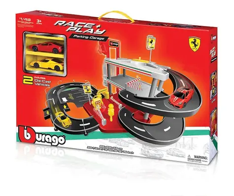Bburago Ferrari Race + Play Garáž a parkovisko s dvoma autíčkami / 1:43 / od 3 rokov