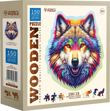 Wooden City Drevené puzzle Dúhový vlk 150 dielikov / od 10 rokov