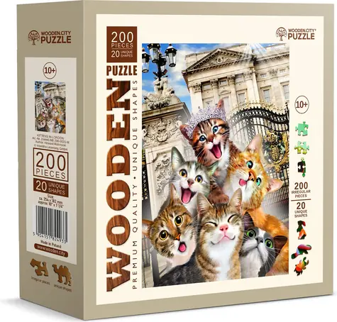 Wooden City Drevené puzzle Mačiatka v Londýne 200 dielikov / od 8 rokov