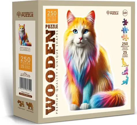 Wooden City Drevené puzzle Dúhová mačka 250 dielikov / od 14 rokov