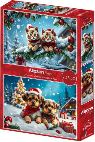 ALIPSON Puzzle Vianočné mačiatka a šteniatka / 2x500 dielikov / od 12 rokov