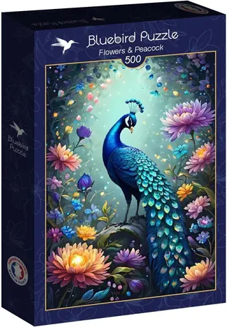 BlueBird Puzzle Kvety a páv / 500 dielikov / od 12 rokov