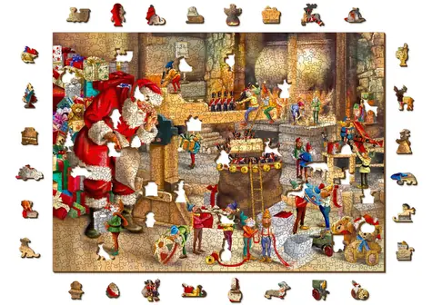 Wooden City Drevené puzzle Santova dielňa 2v1 / 1010 dielikov / EKO / od 14 rokov