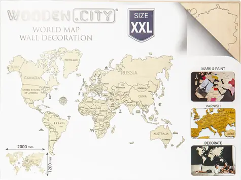 Wooden City Drevená mapa sveta veľkosť XXL (200x120cm) / 110 dielikov / od 14 rokov