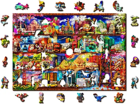 Wooden City Drevené puzzle Police na knihy o cestovaní / 505 dielikov / od 14 rokov