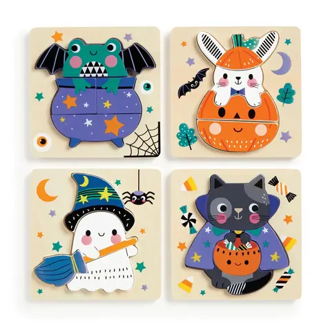 Mudpuppy Drevené puzzle sada 4 puzzle Halloween / od 12 mesiacov