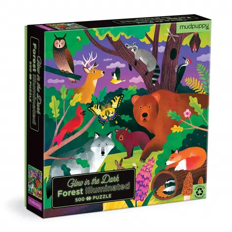Mudpuppy Puzzle Lesné zvieratká - svietia v tme / 500 dielikov / od 8 rokov