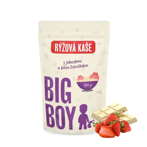 Big BOY® Ryžová kaša s príchuťou jahôd v bielej čokoláde 300g