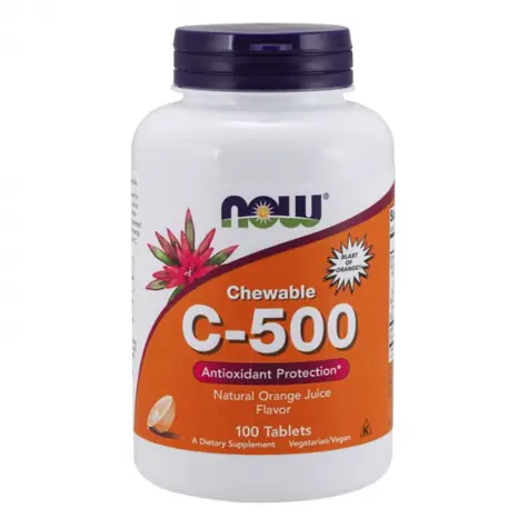 Vitamín C 500 mg tablety na cmúľanie - NOW Foods (pomaranč, 100 tab.)