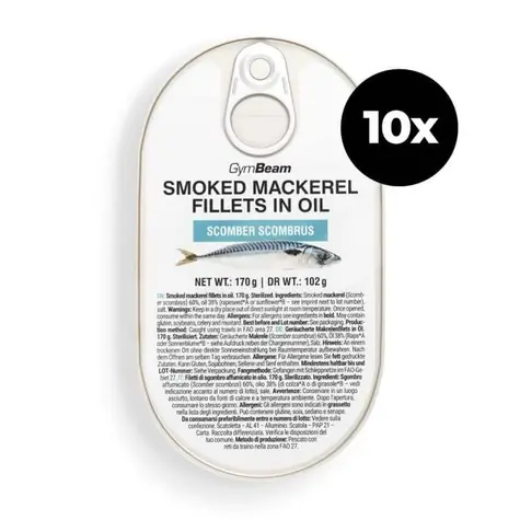 Filety z údenej makrely v oleji - GymBeam (10 x 170 g)