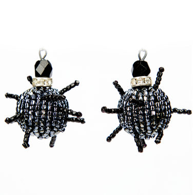 Náušnice Hedgehog ER / Black diamond / Sklenené perličky / Rokajl / Malá darčeková krabička