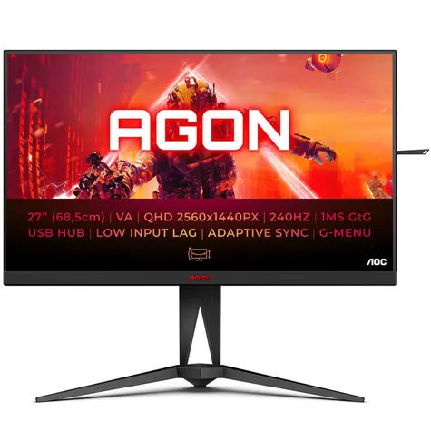 27" AOC AG275QZN/EU čierna / VA / 2560 x 1440 / 16:9 / 1ms / 3000:1 / 400cd-m2 / HDMI + DP / USB / VESA / Pivot