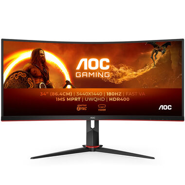 34" AOC CU34G2XP/BK čierna / VA / 3440x1440 / 21:9 / 1ms / 4000:1 / 430cd-m2 / HDMI + DP / VESA / FreeSync